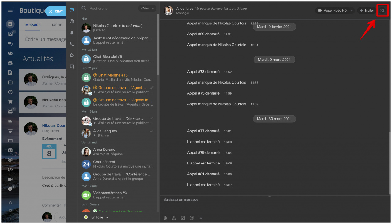 Historique des messages dans les chats