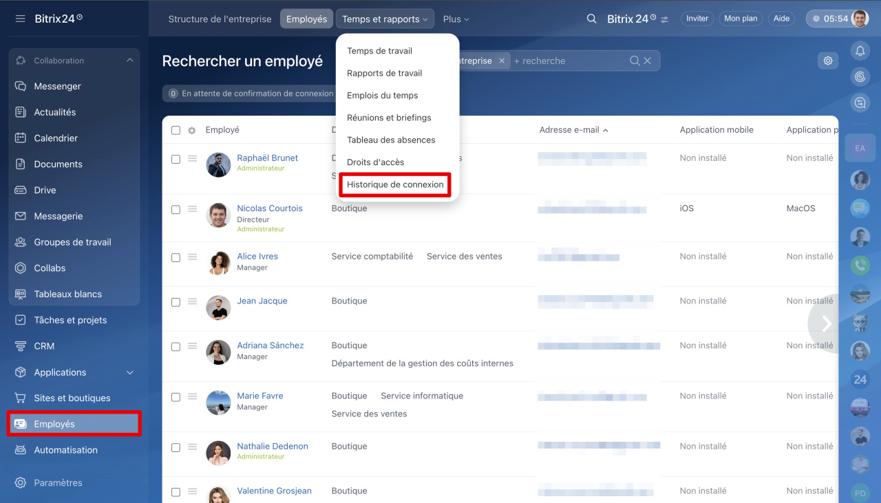 Historique de connexion des employés Historique de connexion des employés