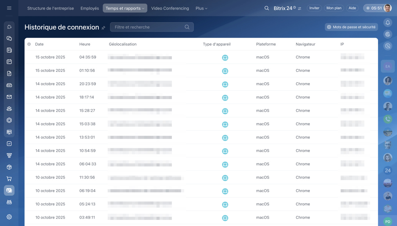 Historique de connexion des employés Historique de connexion des employés