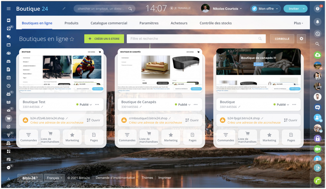 Nouvelle interface dans les sections Sites et Boutique en ligne