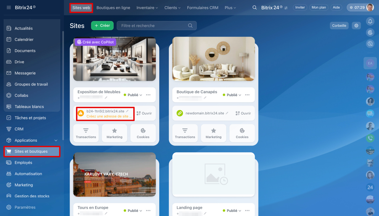 Questions fréquentes sur les sites Web Bitrix24 Questions fréquentes sur les sites Web Bitrix24