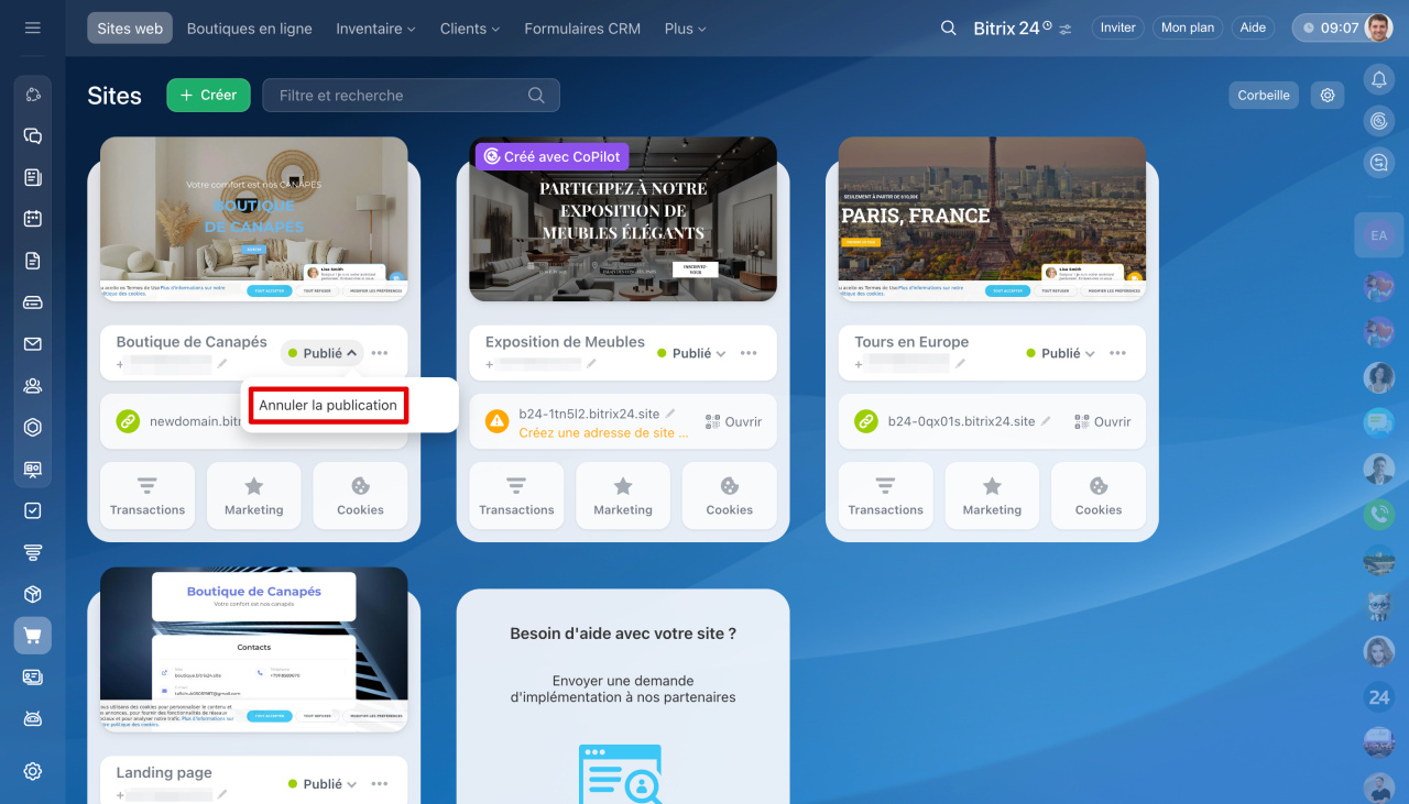 Questions fréquentes sur les sites Web Bitrix24 Questions fréquentes sur les sites Web Bitrix24
